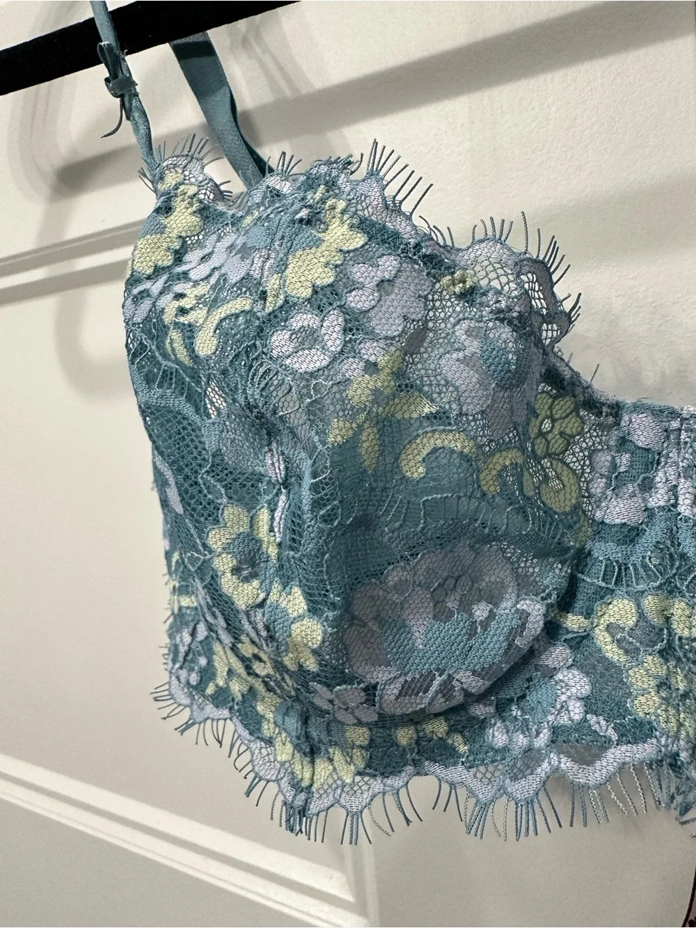 Victoria's Secret Blue Floral Lace Bra & Panty Set